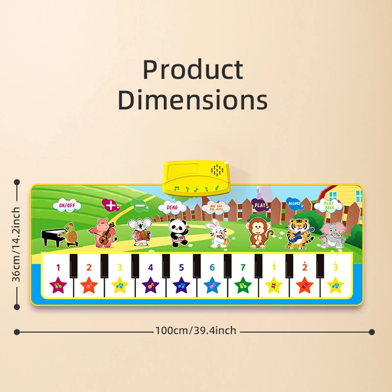 100x36cm Kids Music Piano Mat Toddlers Floor Keyboard Dance Mat with 8 Instrument Sounds Baby Carpet Educational Toys Kids Gifts