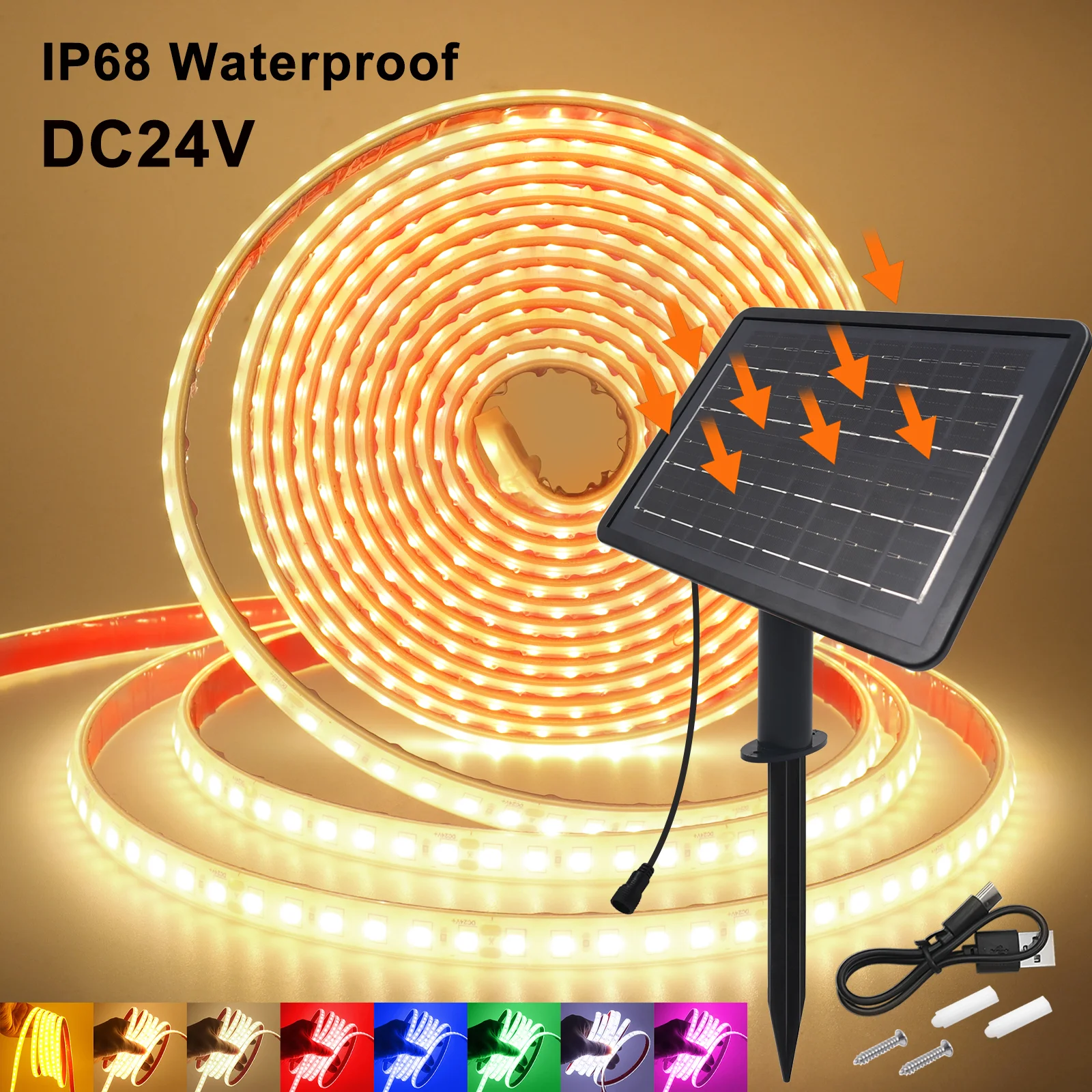 

24V Solar LED Strip Lights Waterproof IP68 Flexible Lights Tape Ribbon 2835 120leds/m Outdoor Garden Lamp Home Decor Lighting00.