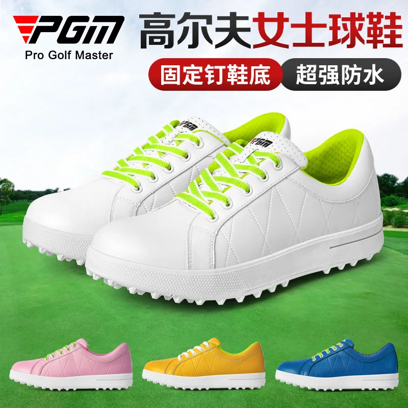 PGM Women Golf Shoes Rubber Midsole Ultra Fiber Leather Breathable Waterproof Spikeless Casual Sports