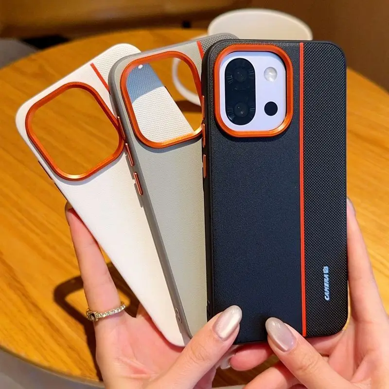 Para OnePlus 13s 13T 13 13R funda hecha a medida de lujo Colorblock cuero naranja lente de Metal para OnePlus 13 parachoques a prueba de golpes Fubda