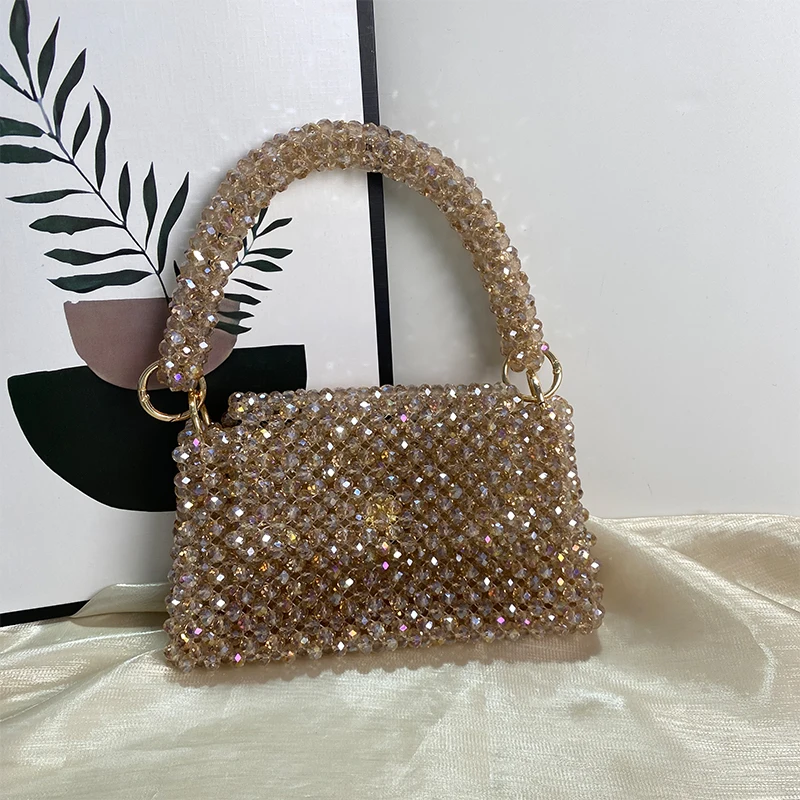 Luxury Party Banquet Bag Customized By Niche Female Designer Handmade Crystal Shining Hand Held Chain Crossbody Bags Beaded