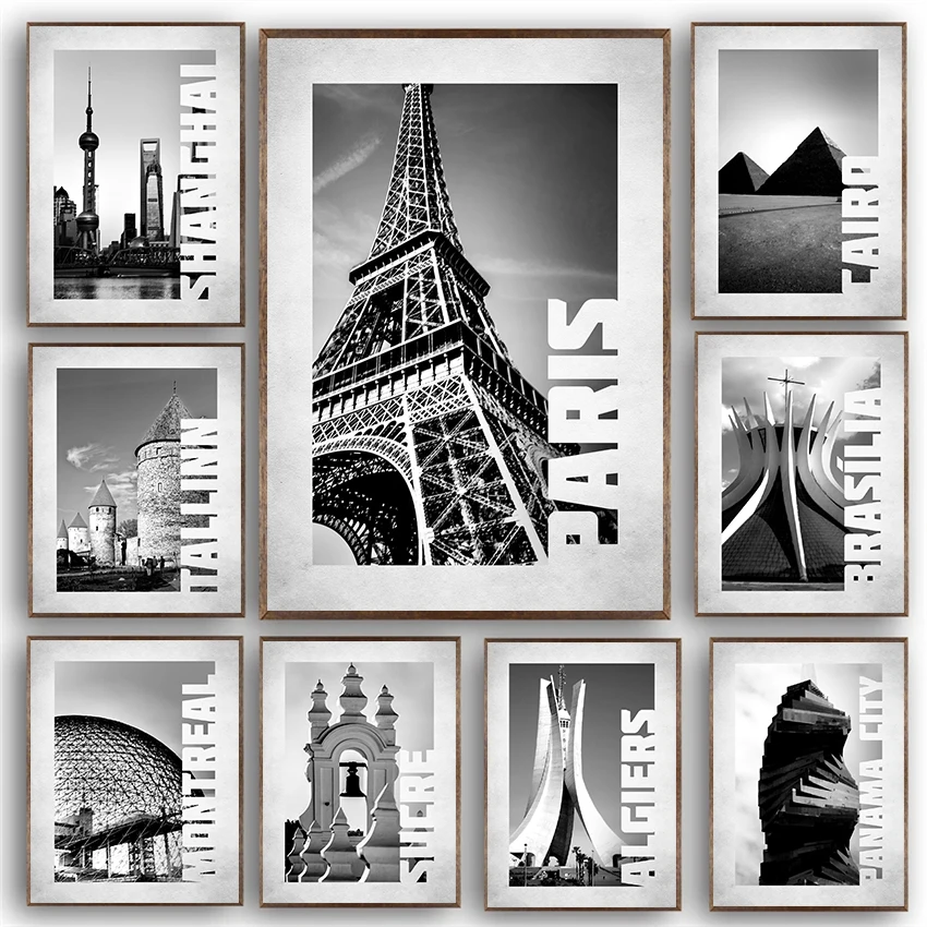 Urban Architecture Portland Seattle Cairo Black And White Minimalism Poster Canvas Paintings Wall Art Pictures Home Decor