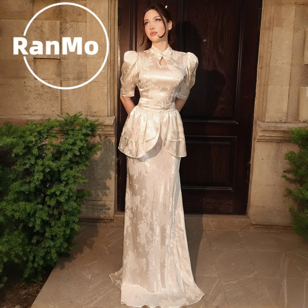 

Ranmo Modern New Chinese style jacquard Mermaid Evening Dresses Pleat Floor-Length شارون سعيد Short Sleeves New 2026 Prom Gown