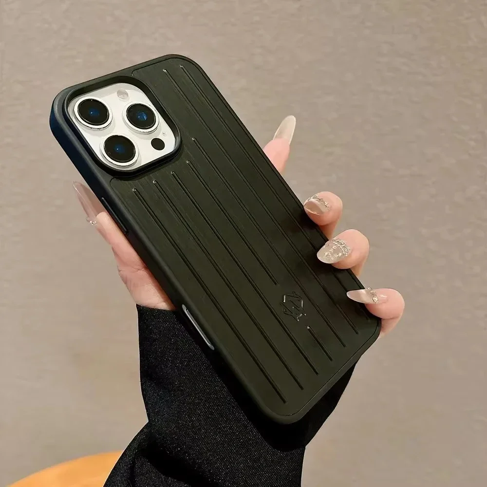 Telefoonhoesje voor iPhone 14 15 16 17 Pro Max Aluminiumlegering Beschermhoes Schokbestendig Luxe 3D Gegroefde Streep Zakelijke Coque