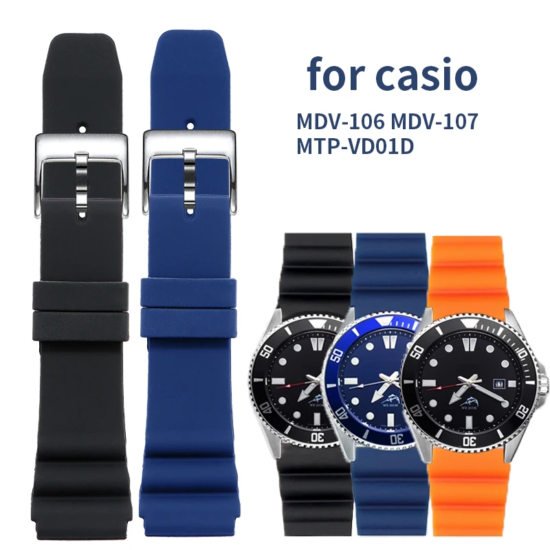 

For CASIO swordfish diving watch MDV-106 MDV-107 MTP-VD01D efr-303l Silicone strap 22mm watchband Orange green men's wrist band