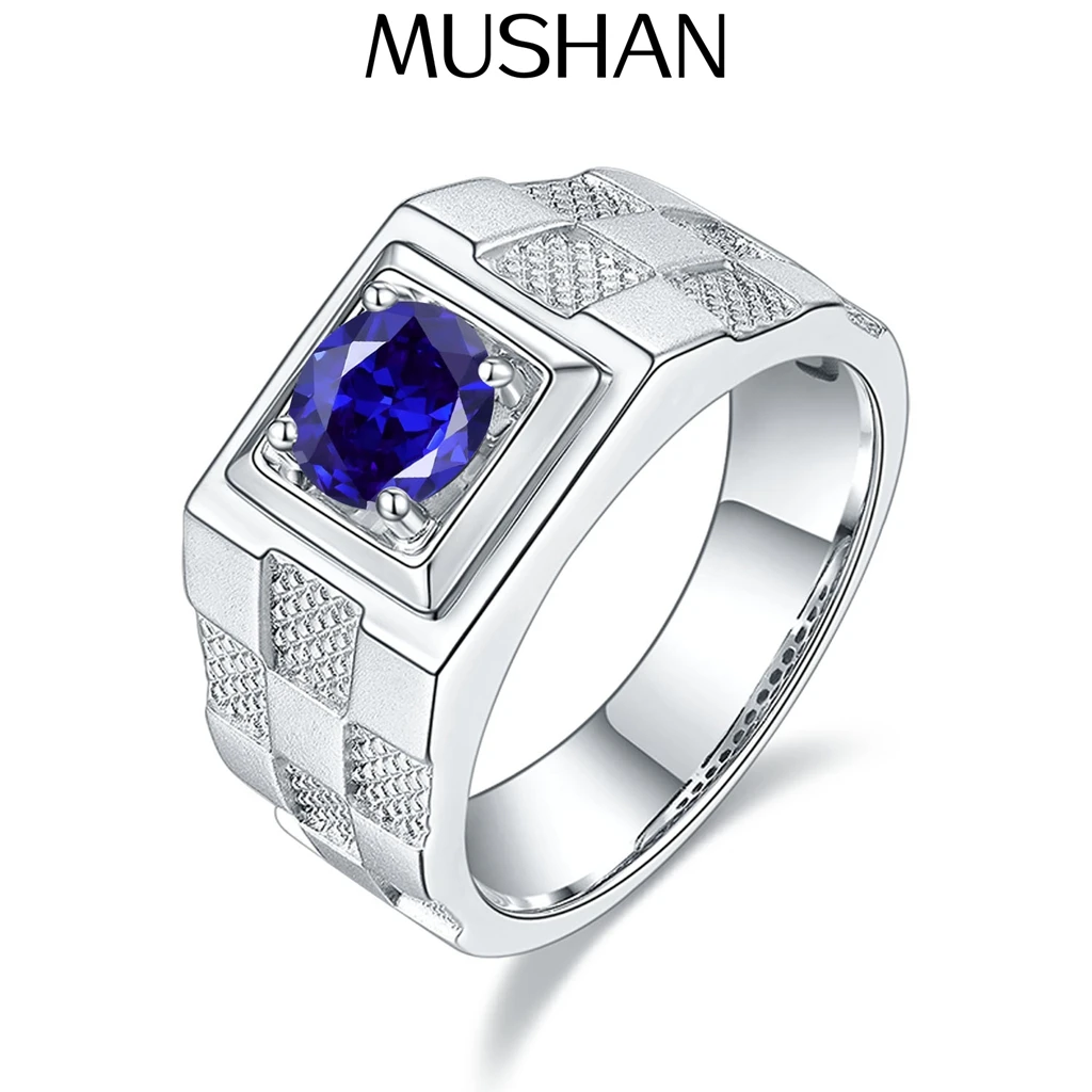 

MUSHAN Custom Jewelry 925 Sterling Silver Ring Lab Blue Ruby Heart Wedding Gift for Women 18K Gold Plated Anniversary Rings