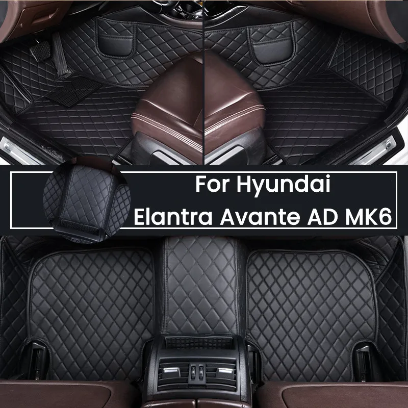 Car Floor Mats For Hyundai Elantra Avante AD MK6 2017~2020 Luxury Leather Mat Auto Carpet Rug Set Interior Parts Car Accessories