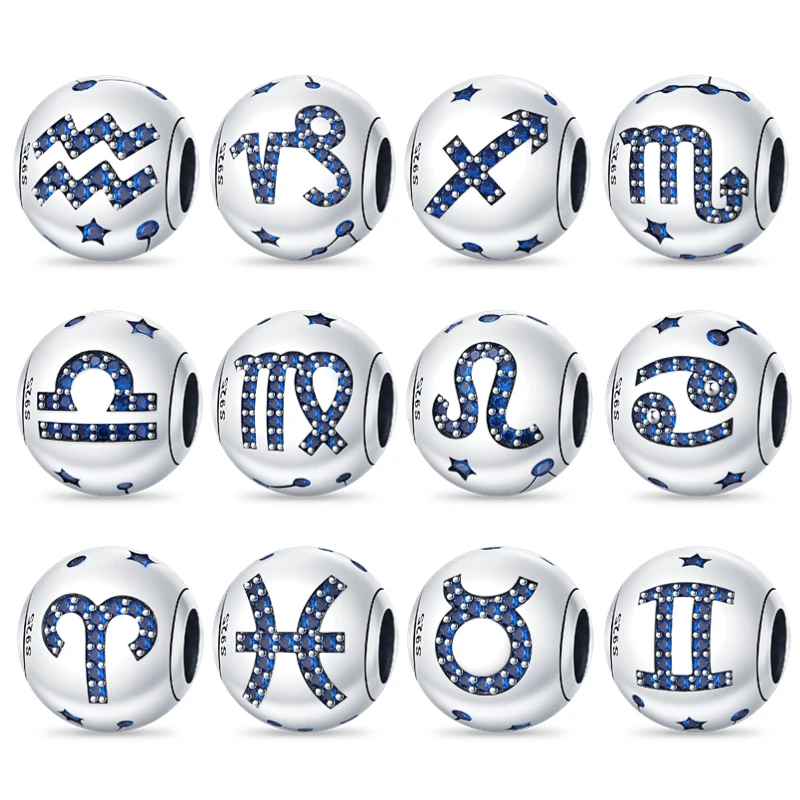 

Fit Pan 925 Silver Plate Original Bracelet Twelve Constellations Series Charm For Women Jewelry DIY Beads New Items