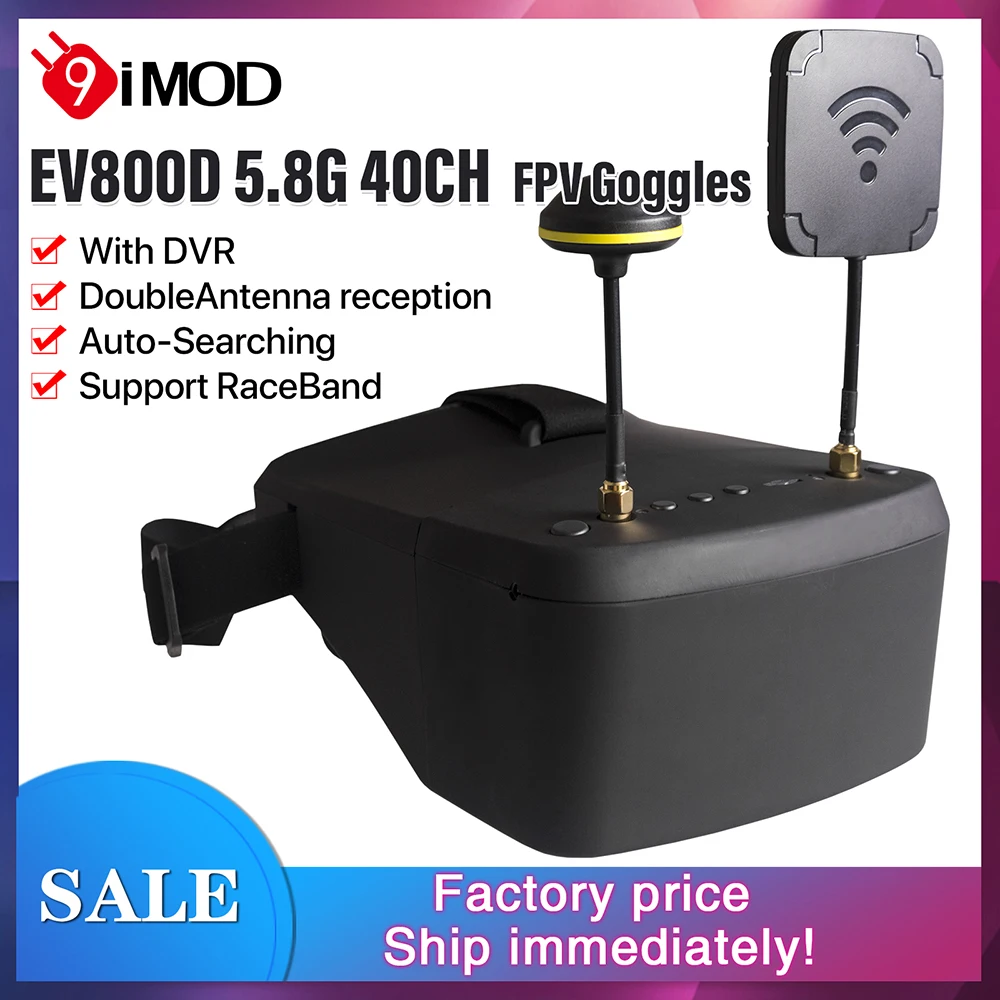 9IMOD LS-800D 5.8G 40CH FPV Goggles 5inch HD LCD 16:9 Display Ratio with DVR Headset Dual Antenna Receiver VR Glasses For RC FPV