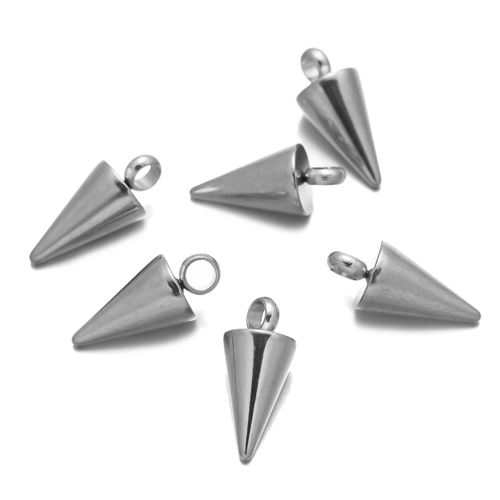 Aço Inoxidável Cone Encantos para Fazer Jóias DIY, Pingentes Banhados a Ouro, Colar e Brinco, Descobertas e Suprimentos, 10 Pçs/lote