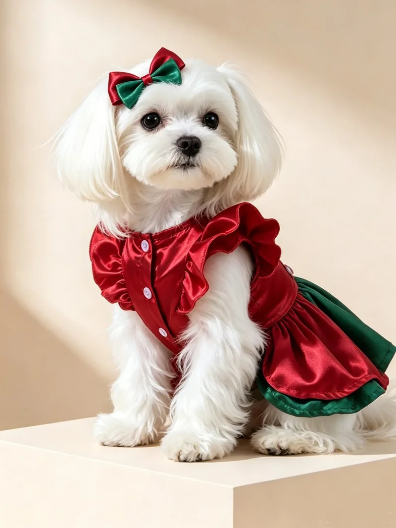 Doppellagiges festliches Kleid mit Schleife für Haustiere, Herbst-Winter-Hundekleidung, Katzenrock, Katzen- und Hundekleid, Haustierbekleidung, Festtagskostüm für Partys – Detail 7