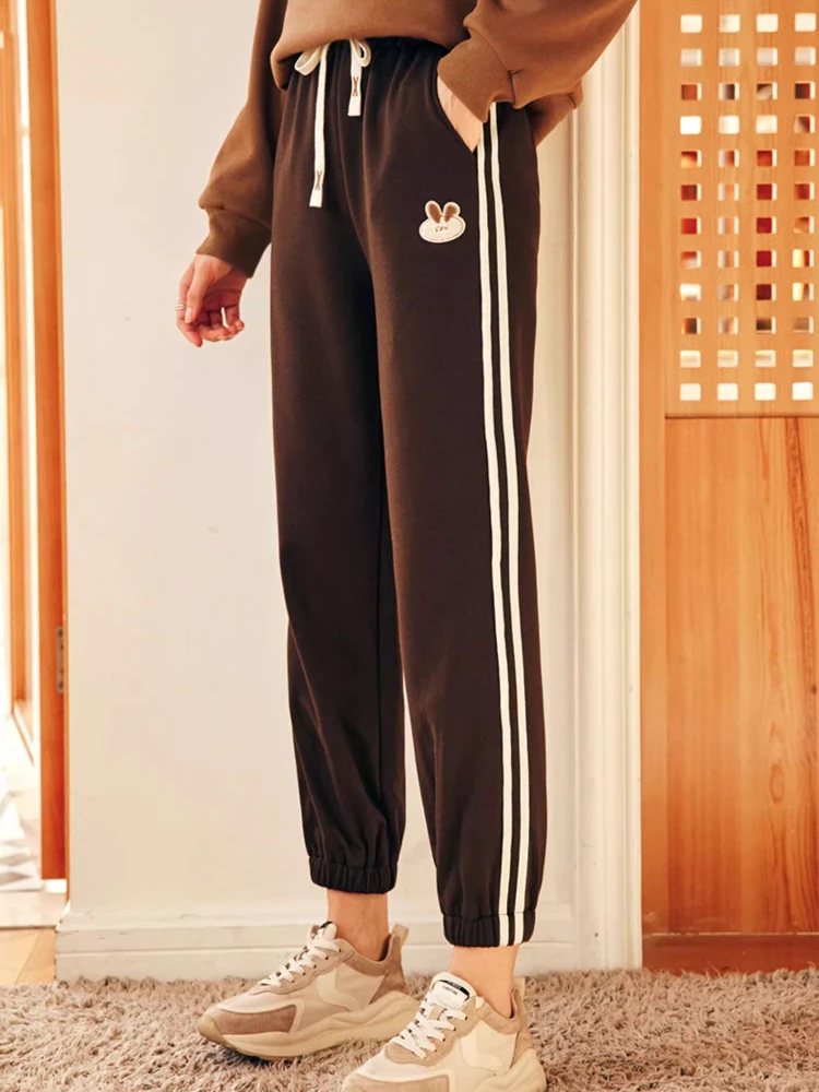 OLrain Women's Fleece Lined Pants 2025 Winter French Style High Waist Straight Leg Cuffed Ankle Casual Sweatpants O22DK66889