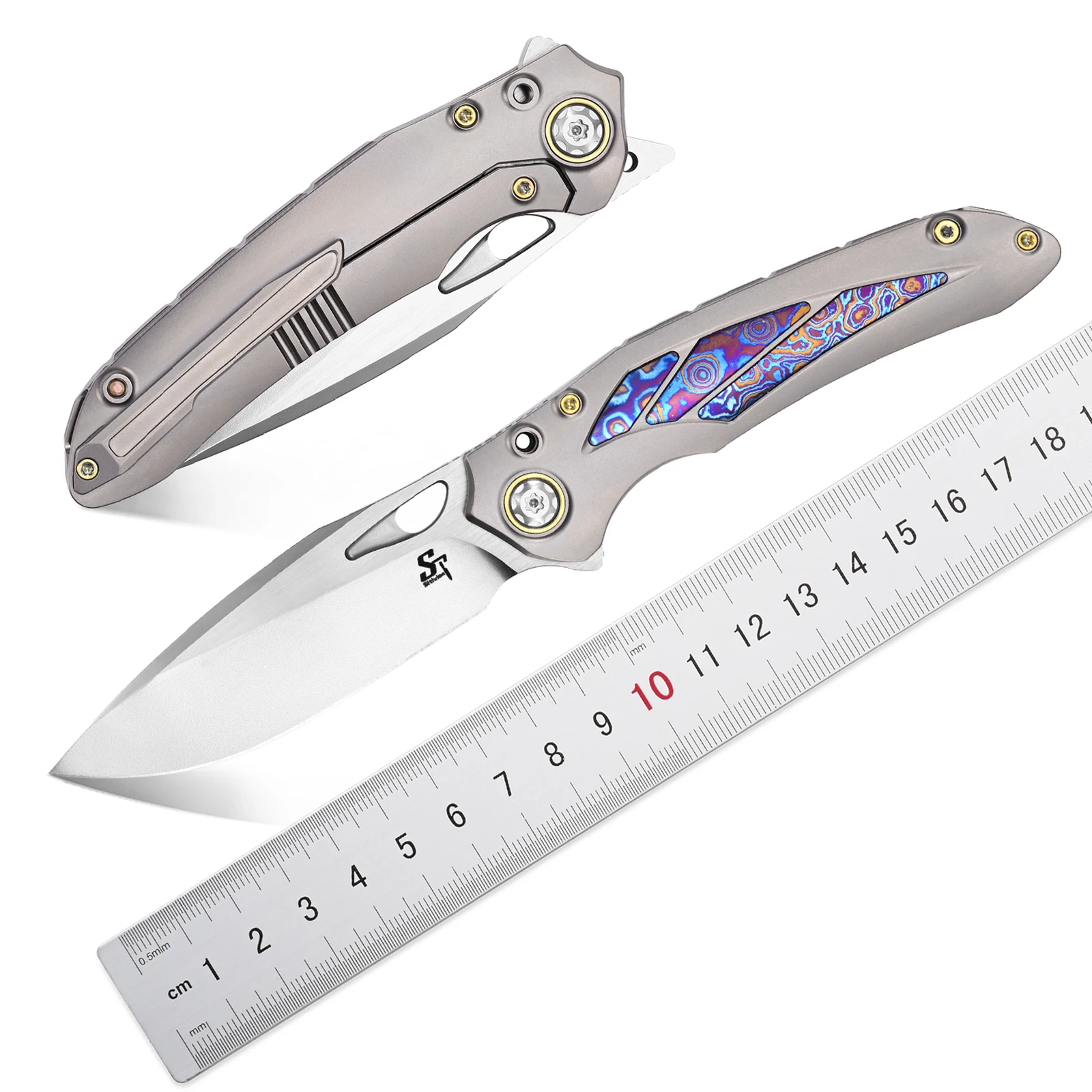 

Sitivien ST888 Folding Knife M390 Steel Blade Titanium Carbon Fiber Handle EDC Knifes for Collection Camping Working Gift ﻿