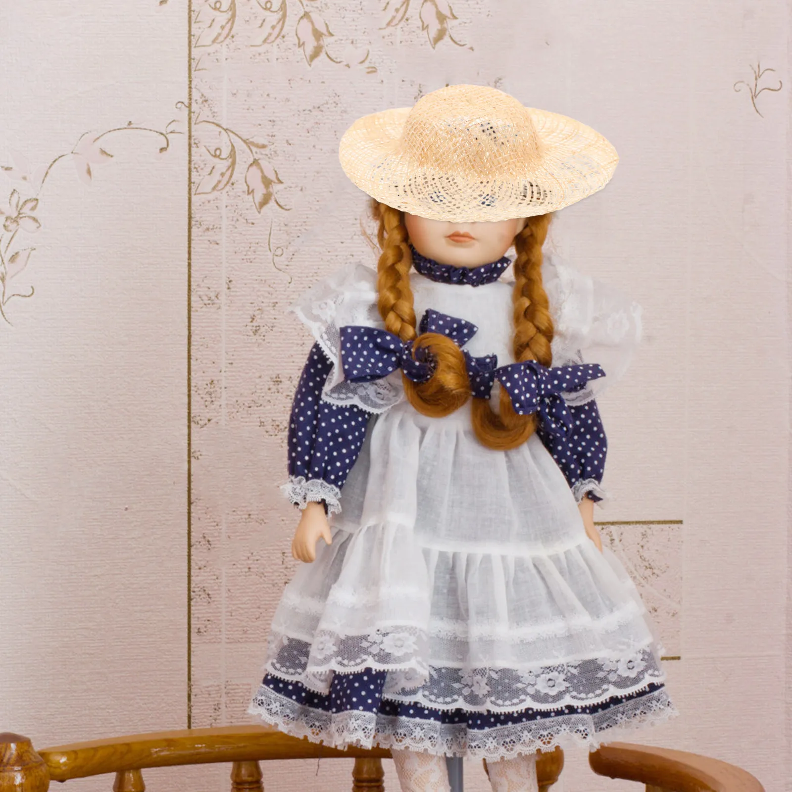 12Pcs Mini Imitation Straw Hats Handwoven Small Craft Caps 8cm for DIY Dollhouse Accessories Summer Decoration
