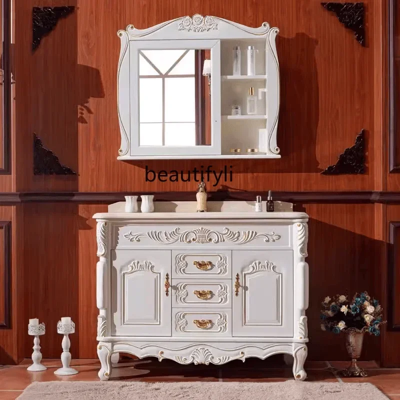 

K185 European bathroom cabinet Solid wood washstand Hand washbasin cabinet Smart oak bathroom cabinet