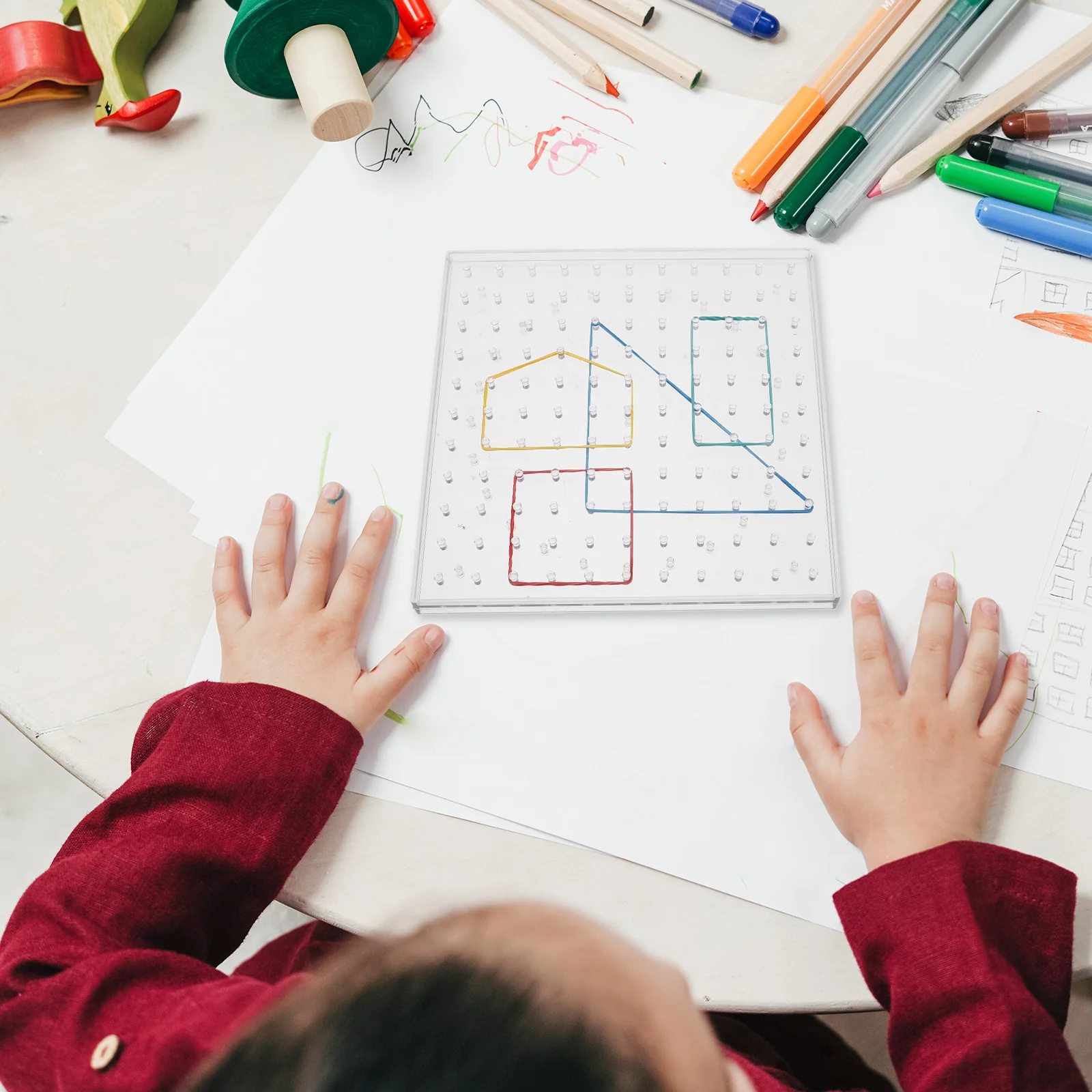 1 Juego de tablero de uñas, herramienta educativa, tablero perforado de doble cara para niños, aprendizaje de matemáticas, creación de formas, tallo, actividad, rompecabezas Geoboard
