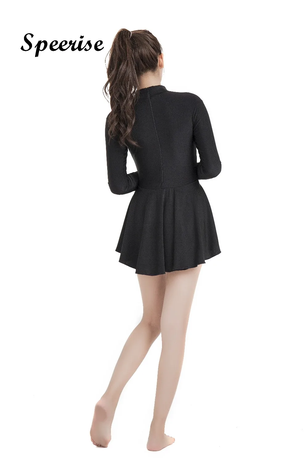 Speerise Women Turtleneck Long Sleeve Skirt with Leotard Adult Ballet Dance Gymnastic Dress Scoop Neck Gymnastics Costume 발레