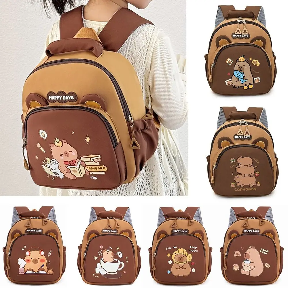 

Cute Cartoon Capybara Backpack Large Capacity Nylon Capybara School Bag Lightweight Multi-layer Kindergarten Backpack & Bags