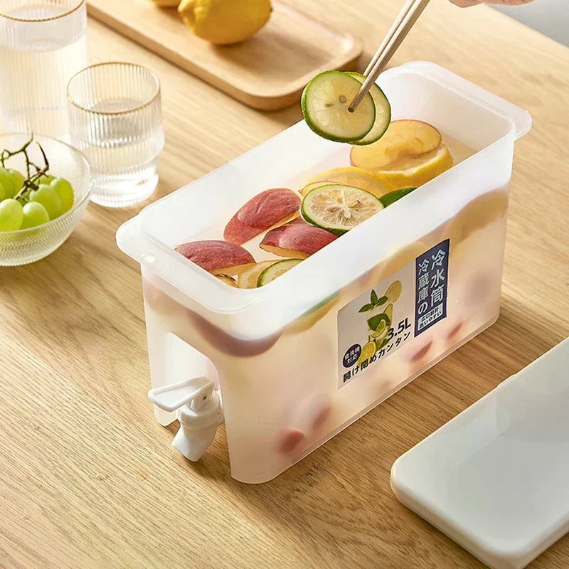 Water Kettle With Faucet Beverage Dispenser Cold Juice Lemonade Drinks Bucket Liquid Storage Tank Outdoor Fridge Organizers