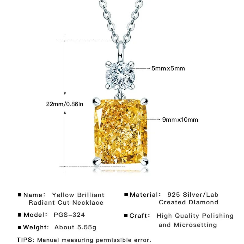 Apaison Necklace Pendants For Women 100% 925 Sterling Silver Yellow High Carbon Diamond Wedding Party Fine Jewelry Wholesale