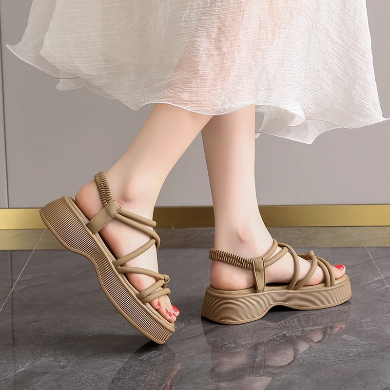 CRLAYDK sandali da passeggio estivi 2024 da donna con cinturino elastico alla caviglia piattaforma con zeppa Casual scivoli in morbida pelle scarpe