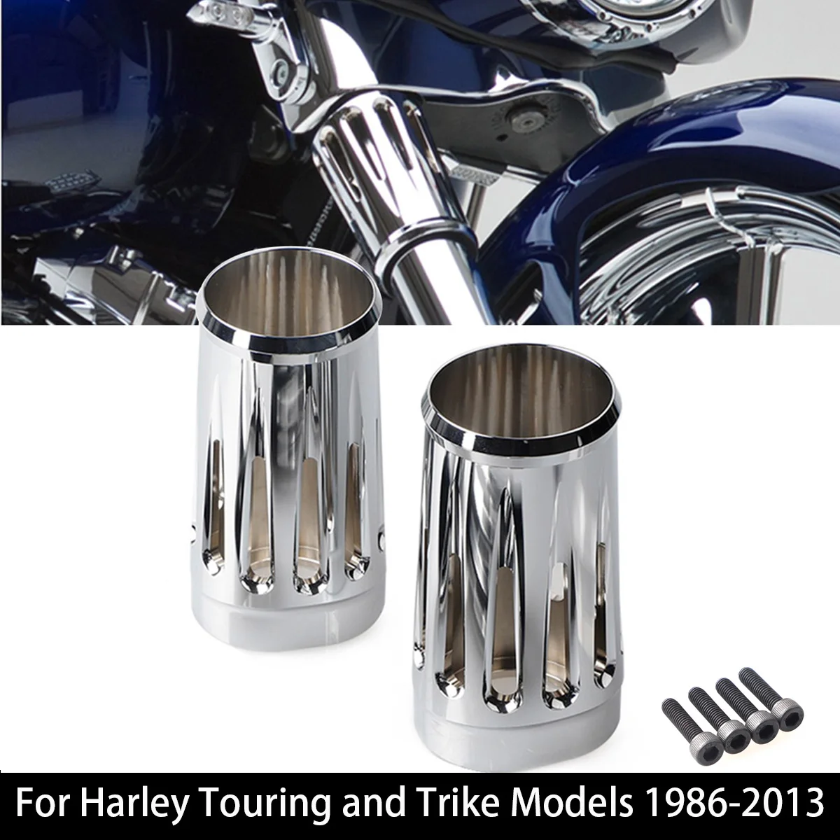 Chrome Aluminium Motorcycle Front Fork Boot Slider Covers For Harley Touring and Trike models 1986-2013