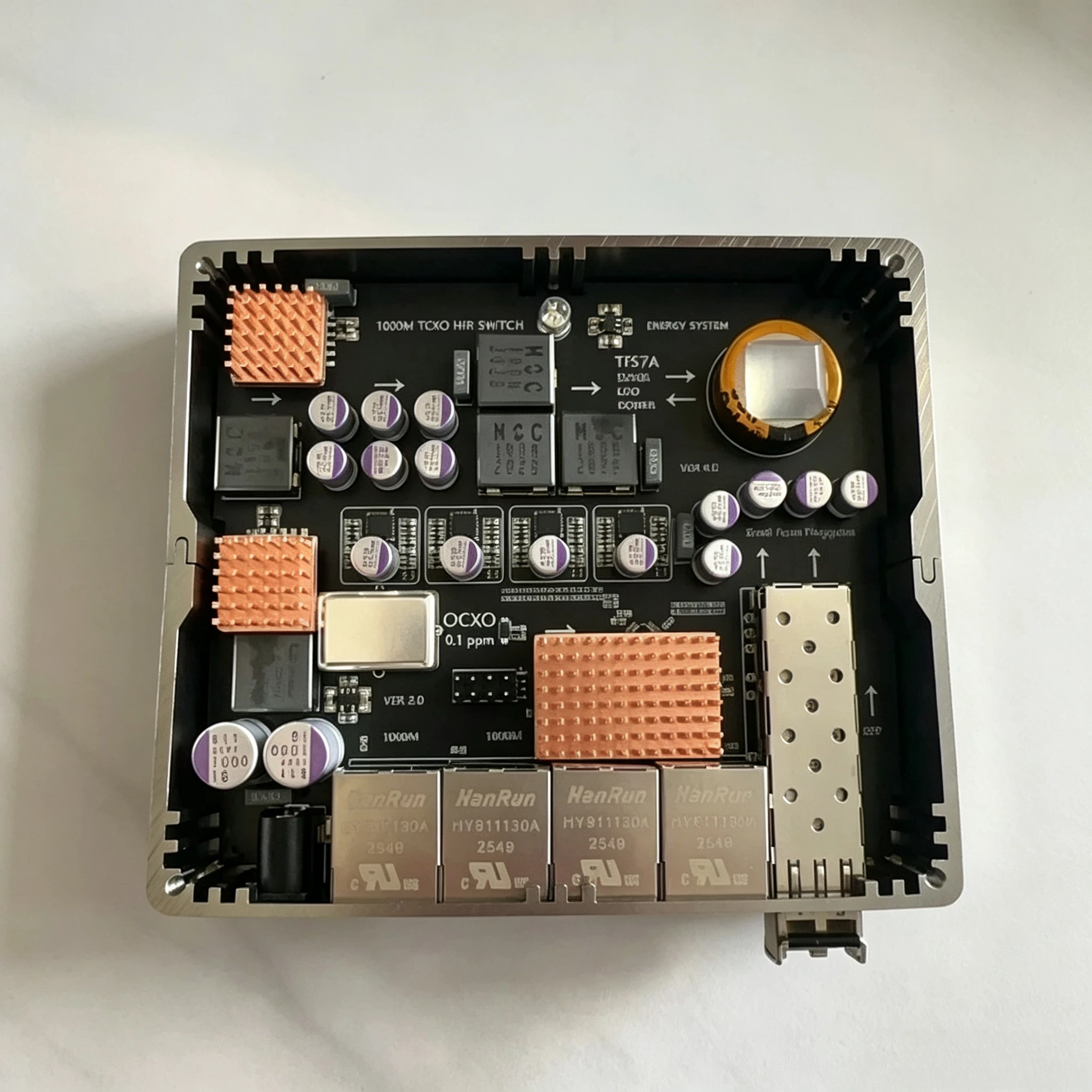 0.1ppm High Precision TCXO Audio Switcher with 4 Electrical Ports 1 SFP Slot Compatible Optical/Electric Modules 5V for HIFI DAC