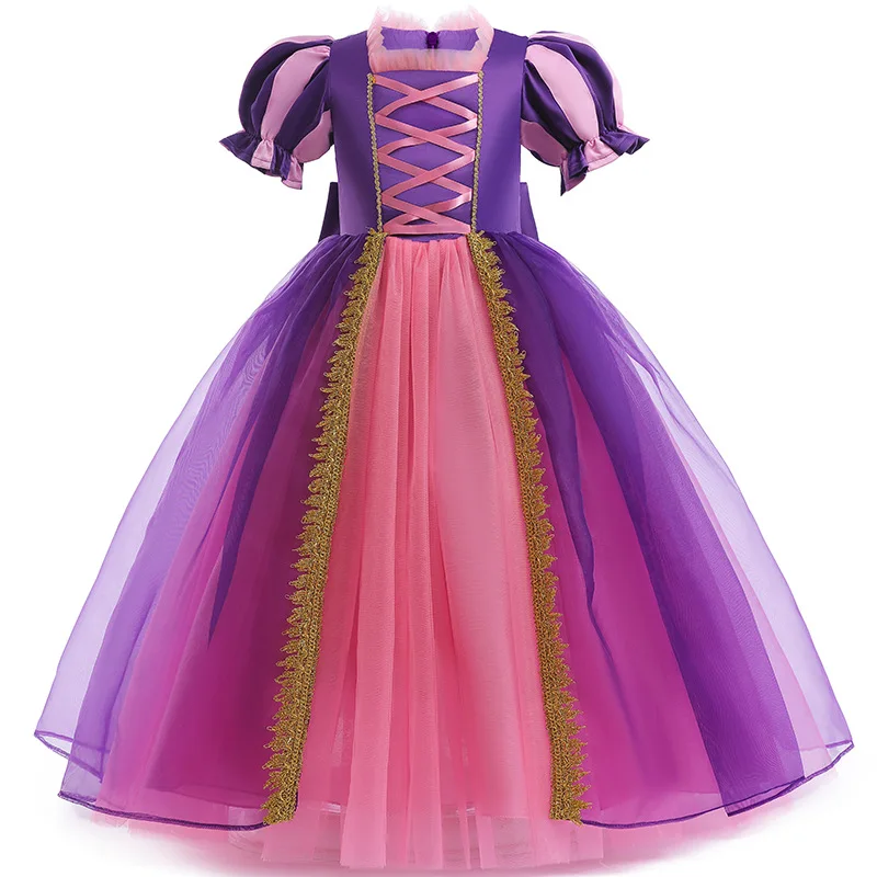 Cute Girls Summer Purple Mid Length Dress Girls Halloween Rapunzel Cos[lay Costumes Kids Sofia Dress Up Dress Children Cloth