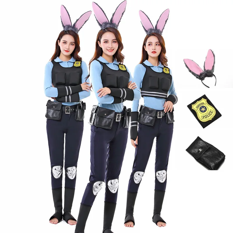 loween Judy Rabbit Ni  Cartoon COSPLAY Costume Festival Supplies Judy Police Officer Rabbit Outfit Women's Faion
