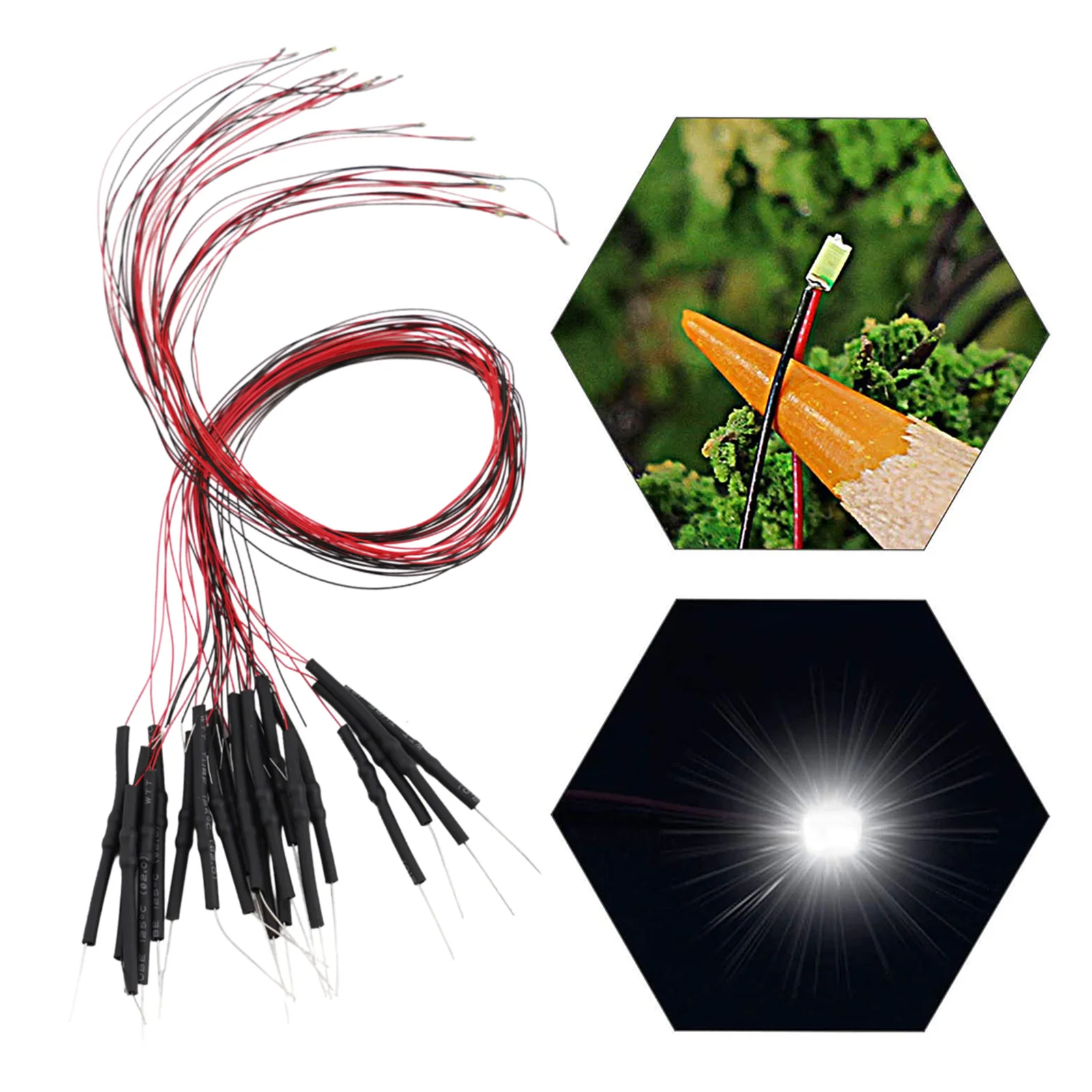 20 szt. Wstępnie okablowana dioda LED 0402 Ciepła biała dioda elektroluminescencyjna 12 V Przewody przewodowe z 20 szt. Rezystor Ciepły biały / biały