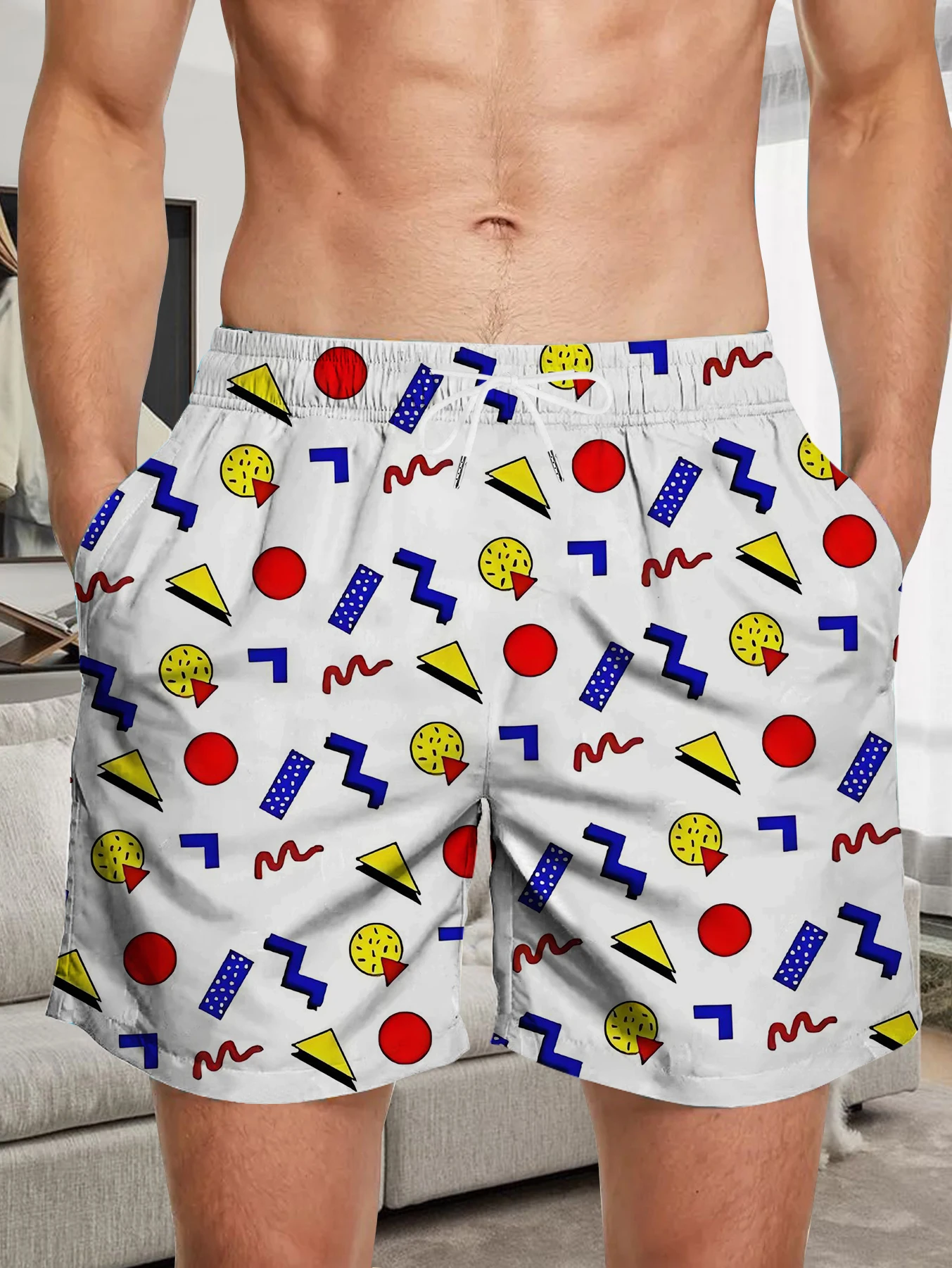 

Comfort Waistband Beach Shorts Men Full Print Digital Design Polyester Trunks
