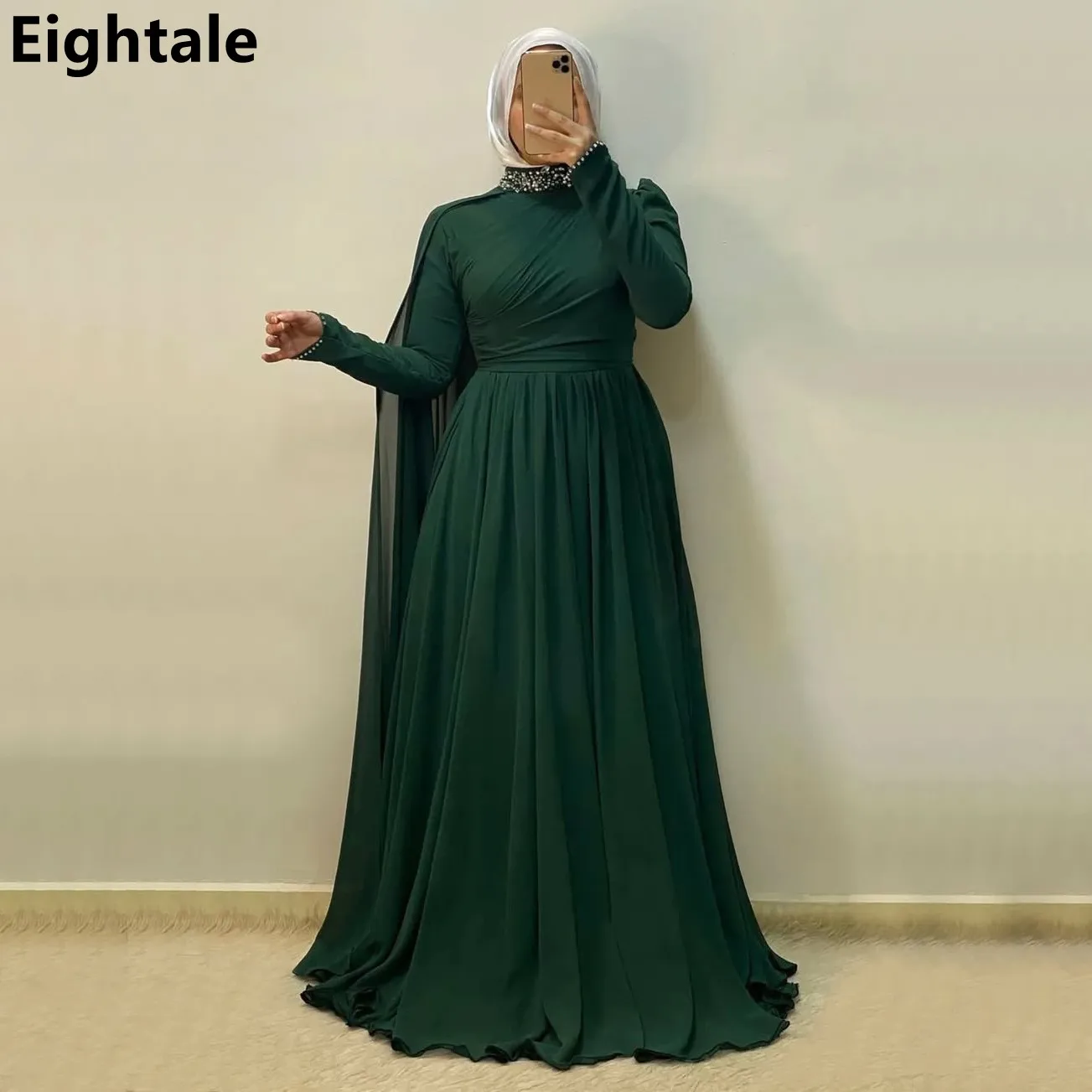 

Eightale 2025 Luxury Dubai Evening Dress Beaded HIgh Neck Chiffon Saudi Arabic Prom Party Dress Women Formal Gowns Customized