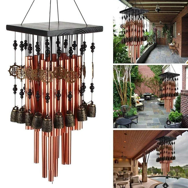 Outdoor Indoor Metalen Buis Wind Chime Met Koperen Bel Grote Windchimes Voor Patio Tuin Terras Decoratie 80Cm