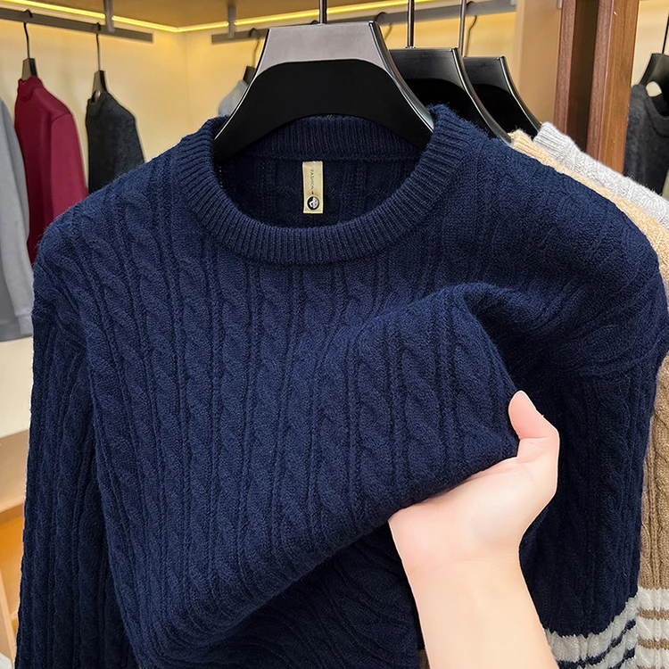 Hochwertige Rundhalspullover Herren Casual Neue Trend Marke Persönlichkeit Streifen Zipper Herbst Winter Komfort Warm Stricken Sweater – Detail 9