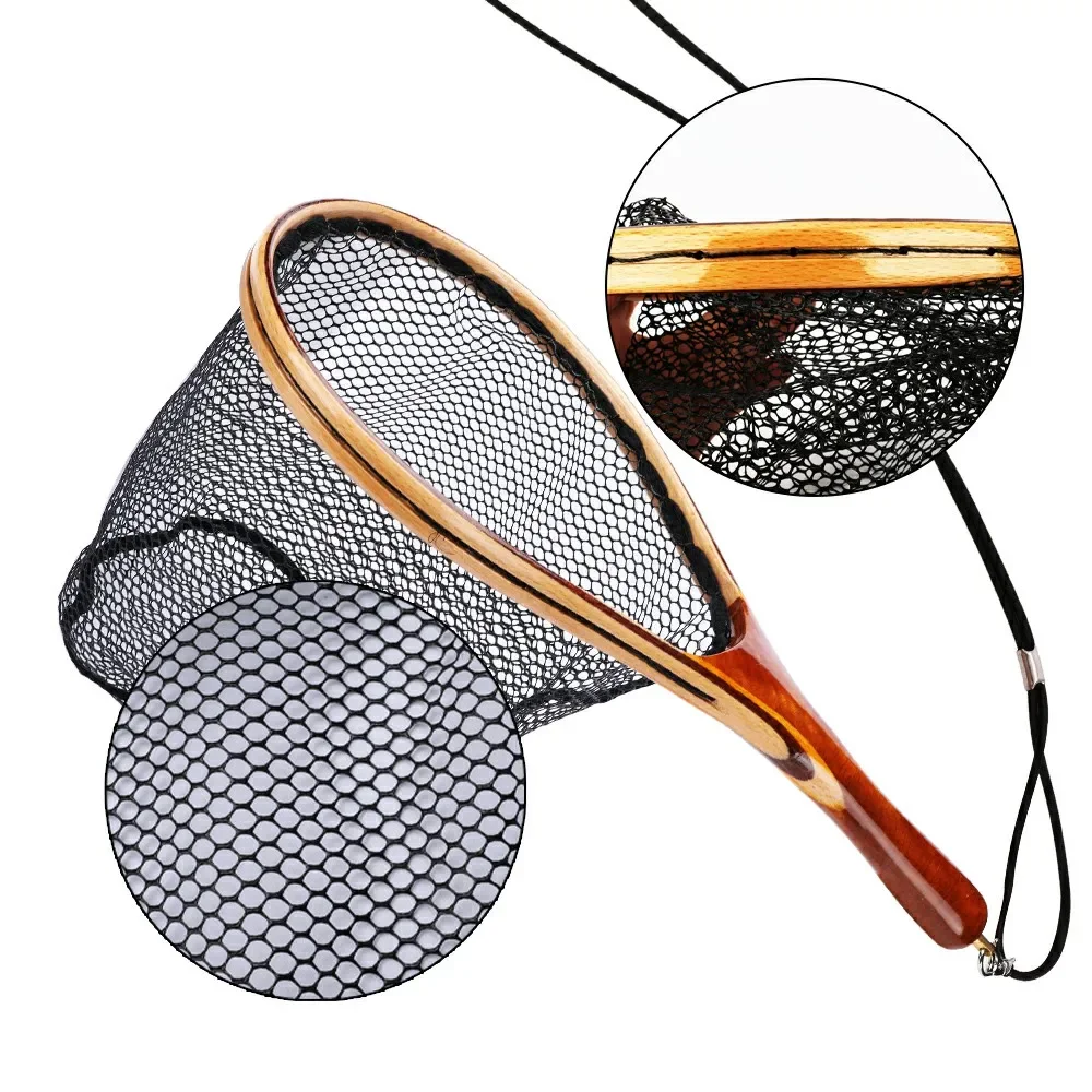 

New Designed 39cm Length 20cm Depth Light Weight Rubber Release Mesh Handle Landing Net Fishing