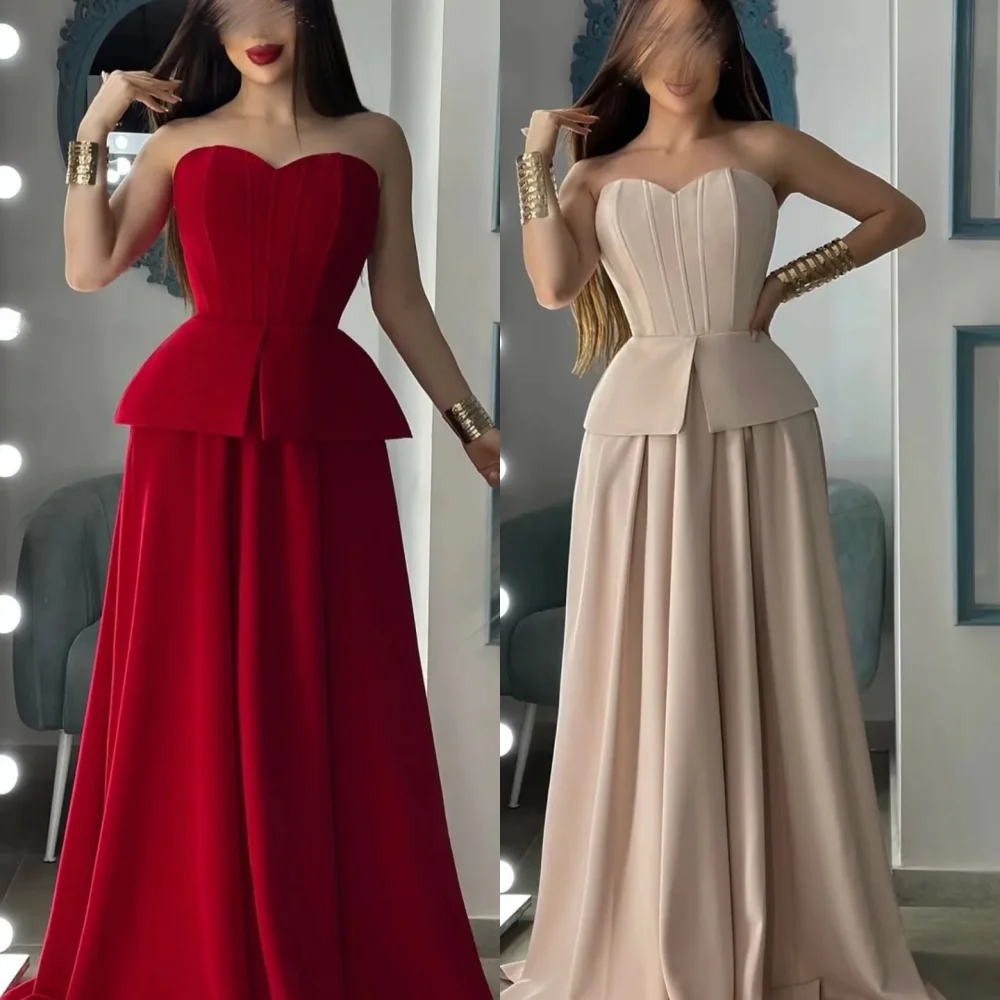 

Customized Jersey Pleat Sweetheart Neck A-line Floor-length Bespoke Occasion Woman Elegant Party Wedding Guest Dress Simple