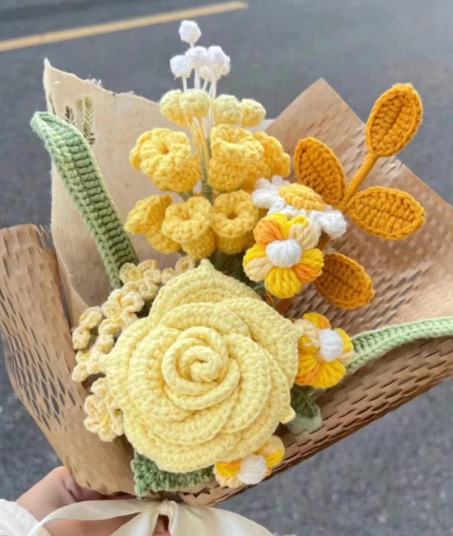

Handmade diy hyacinth and jasmine mixed bouquet material package, homemade braided woolen flowers, ready-made gift for girlfrien