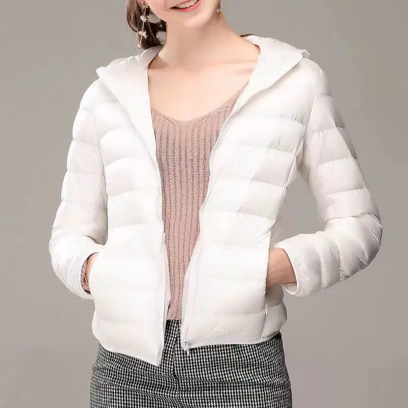 Women's Short Korean Style Slim Fit Lightweight Cotton Jacket Raindrop Hat Short Coat Elegant Style Children's Casual Wear