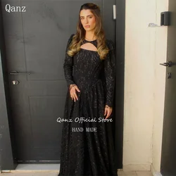 Qanz Black Lace Evening Dresses Long A Line Strapless Vestidos De Fiesta Customized 2024 Ladies Dresses For Special Occasions