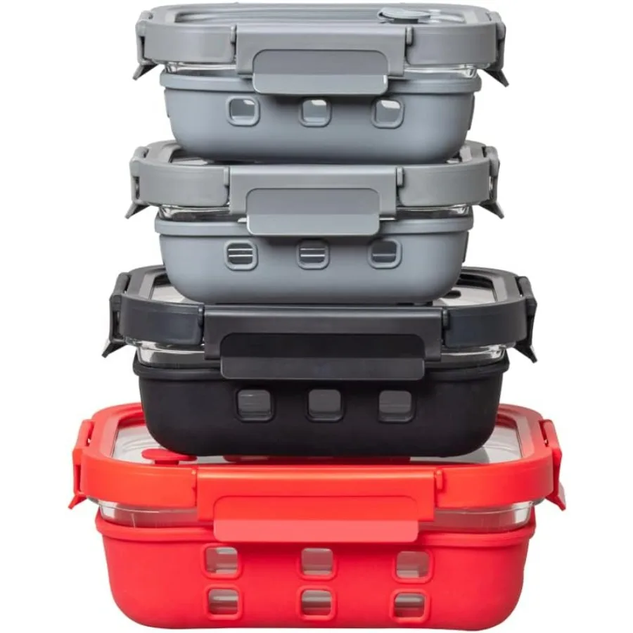 

Borosilicate Glass Meal and Food Storage Containers with Silicone Wrap Vent and Pro Grade Removeable Lockdown Levers Rectangula