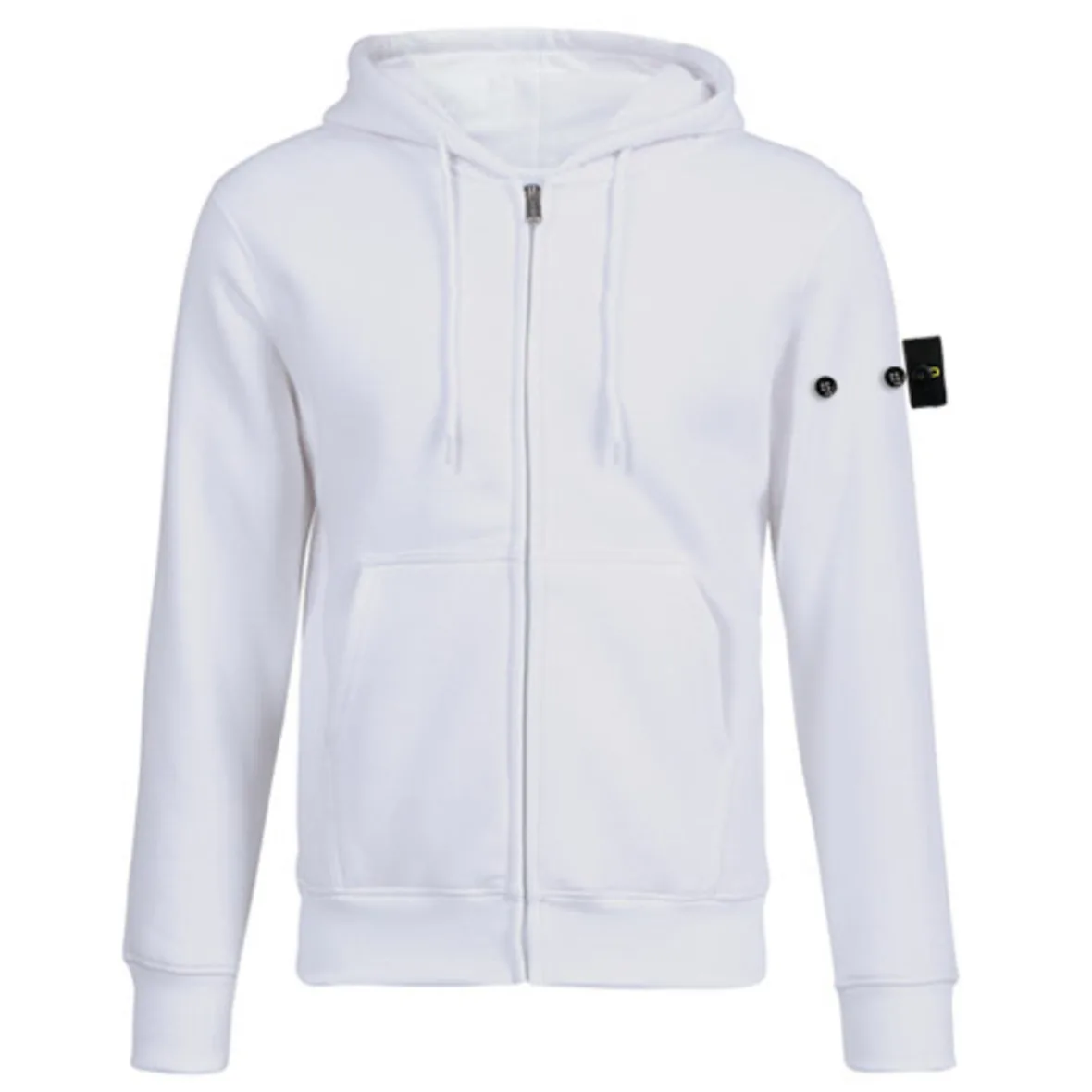 Compass Top Button Patch Stile marchio italiano Techwear Utility Felpa con cappuccio da uomo con cerniera Felpa con cappuccio in cotone tinta unita