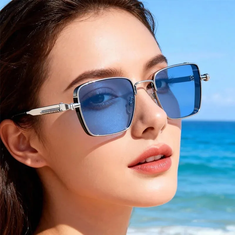 New Sunglasses for Men Anti-UV Driving Glasses Fashion Metal Punk Style Sunglasses with Spring Hinges Women Eyepiece image 4