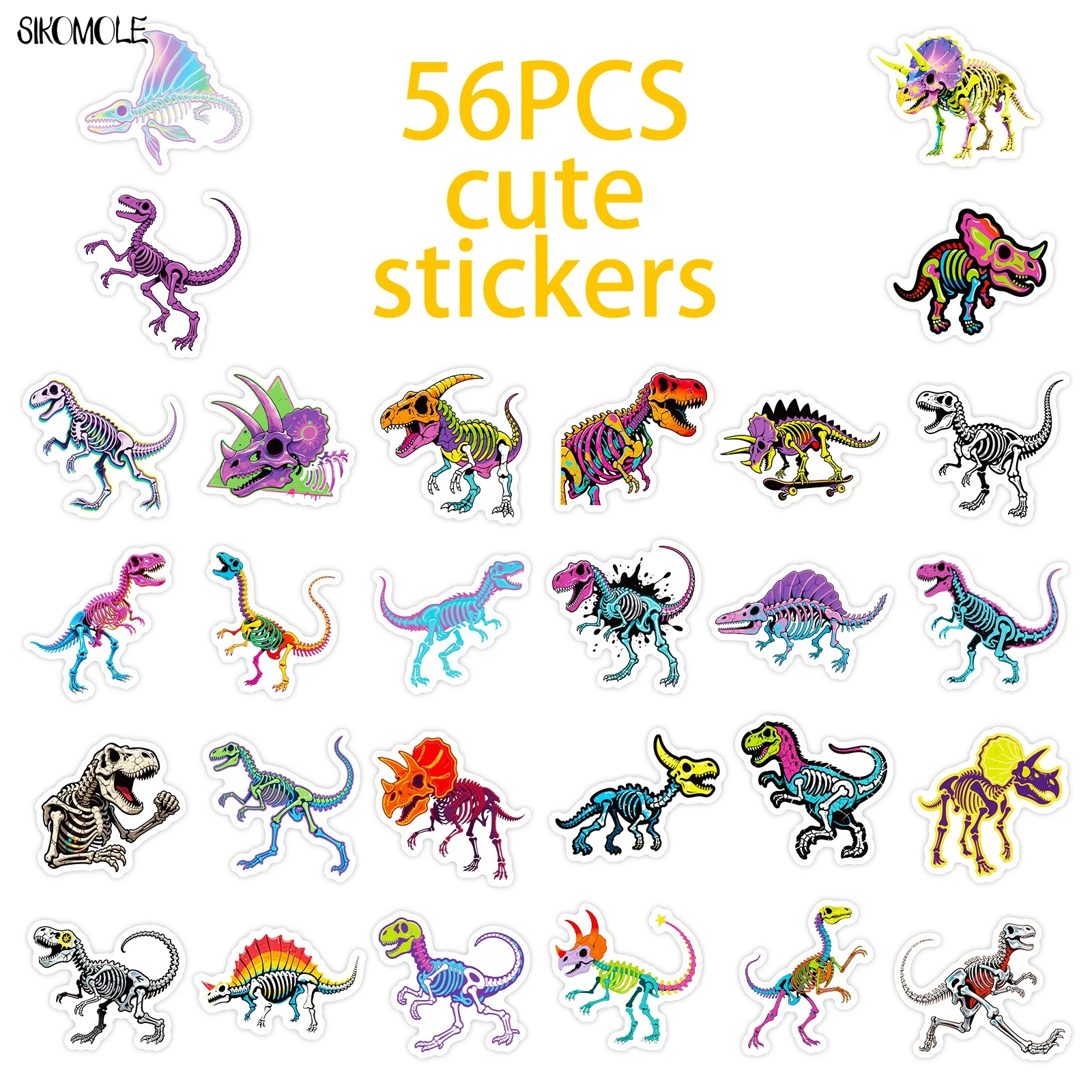 10/30/56 個漫画カラフルなスケルトン恐竜ステッカー美的 DIY スクラップブック文房具スーツケースデカール落書きステッカーおもちゃ