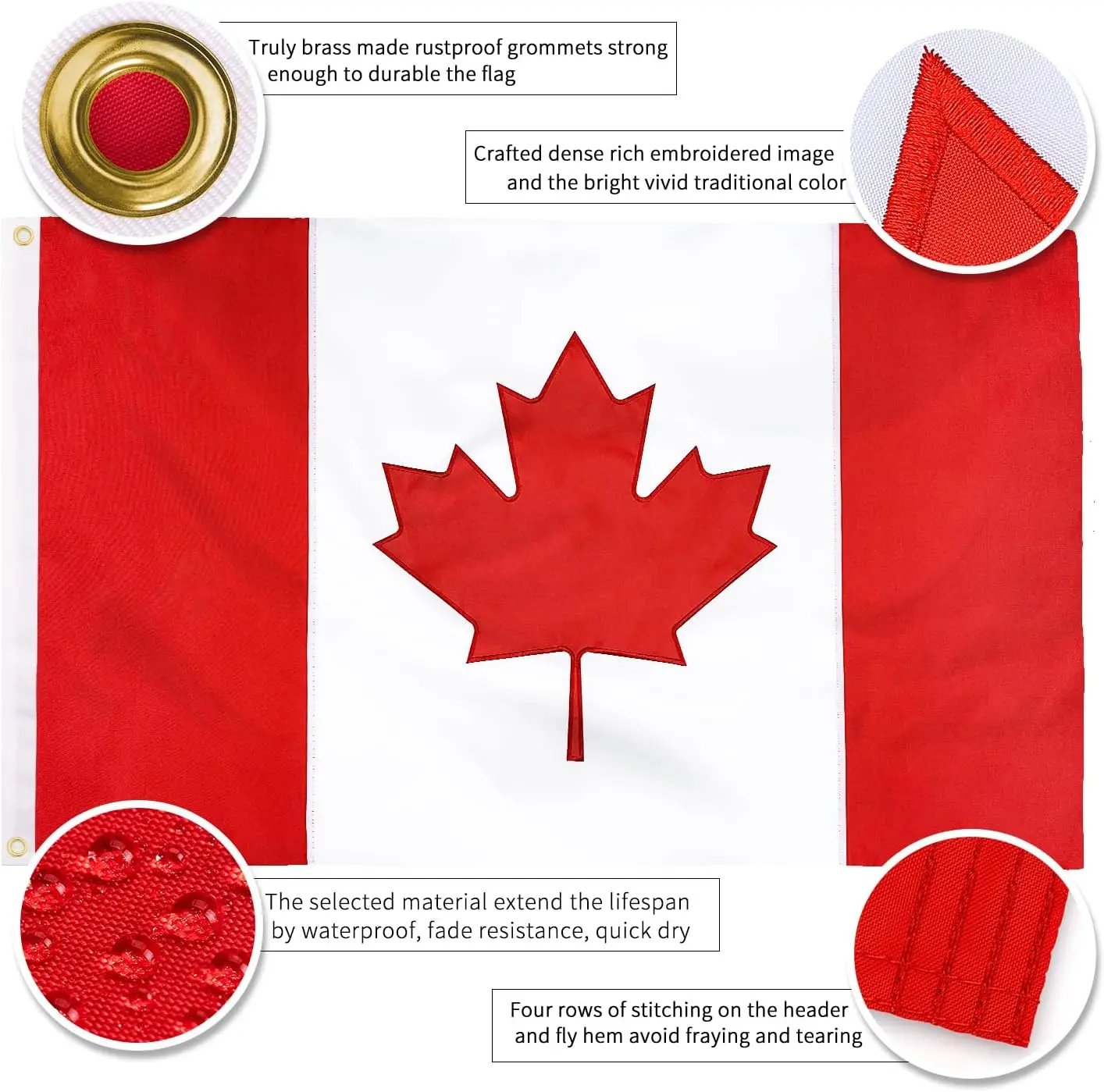 90X150cm Embroidered Canada Canadian Flag  210D Nylon High Quality Decoration Banner Tapestry