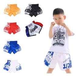 Children Sanda Uniform Mma Shorts Fight Wushu Sanda Suit for Kids Thai Shirt Training Competition Muay Thai Boxing Shorts Trunks