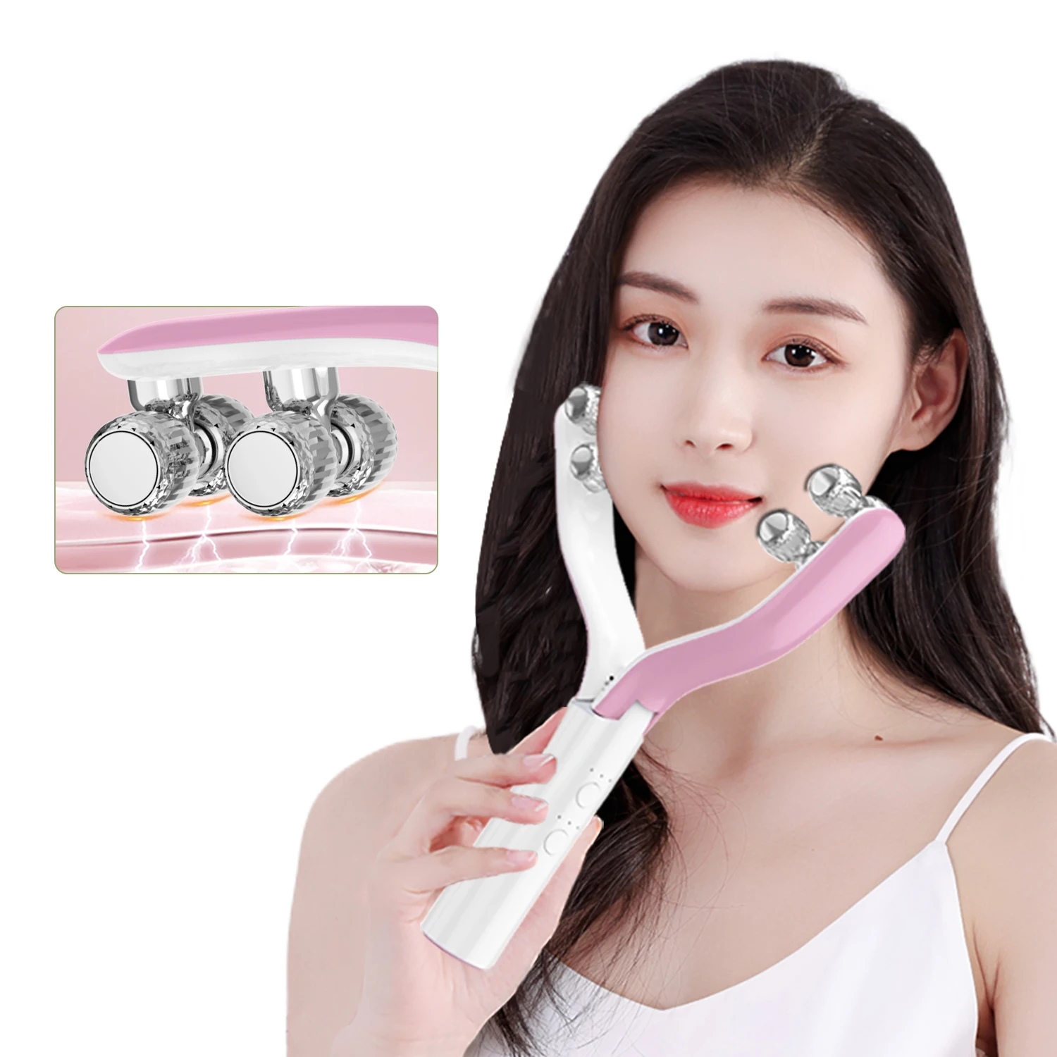 Microcurrent Facial Massager V-Shape Lifting Treatment Anti-Wrinkle & Firming Cheek & Jawline Slimming Y-Shaped Roller