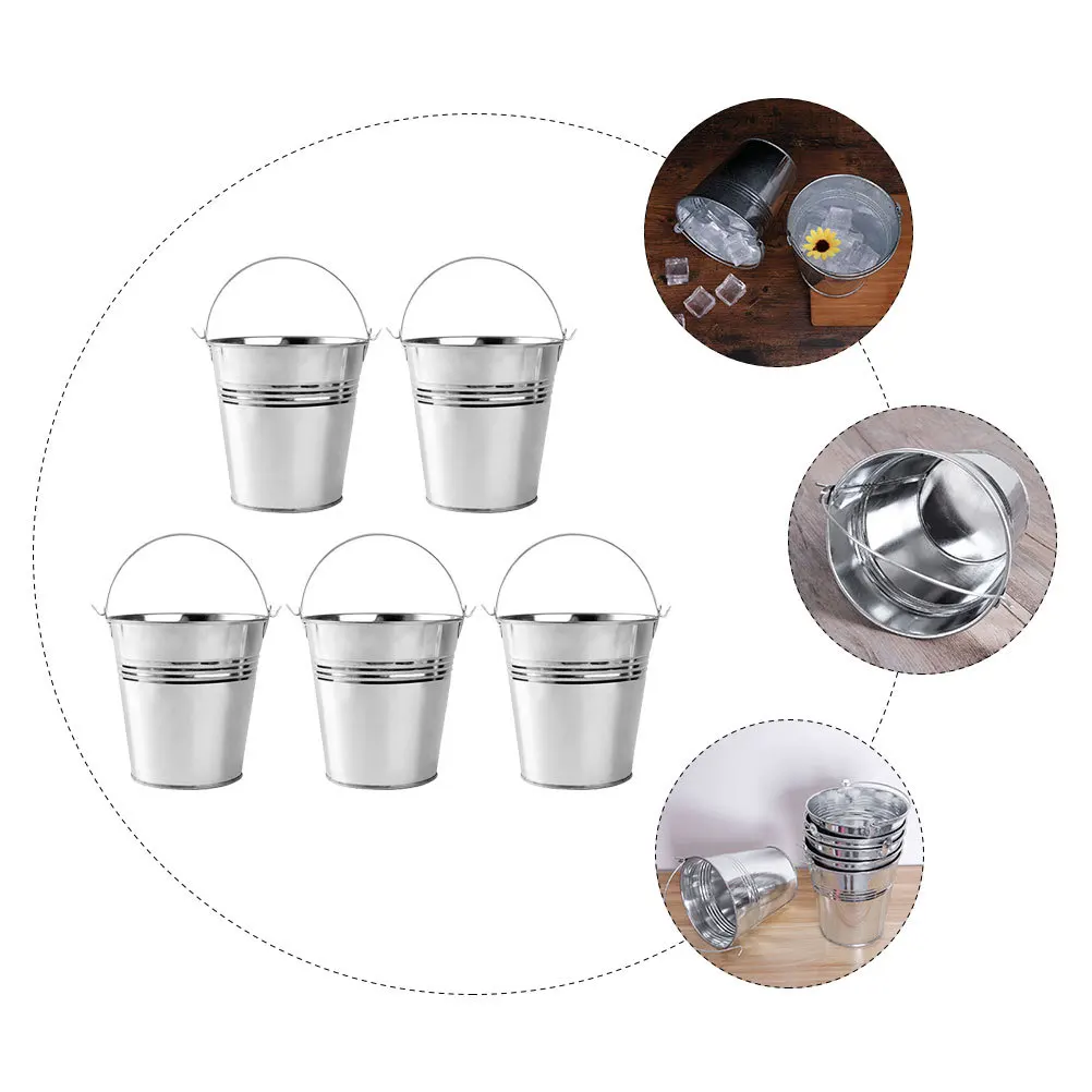 

5pcs Small Metal With Handle Portable Tin Bucket For Ice Snack Food Storage Serving Chip Basket Bar Tools Mini Bucket