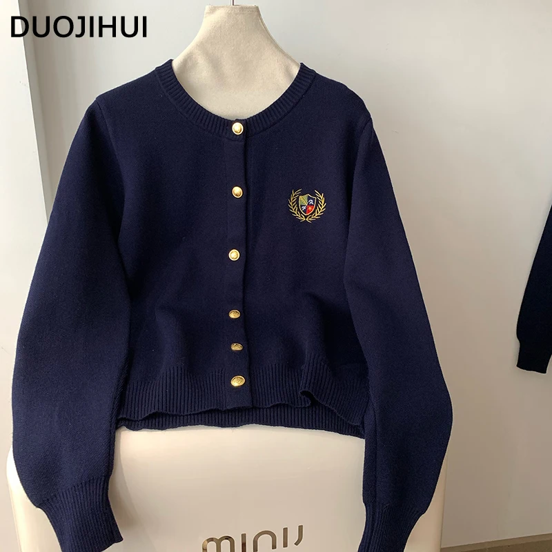 DUOJIHUI Autumn Fashion Sweater Knitted Female Cardigan Sweet Preppy Style Loose Classic Chic Embroidery Simple Women\'s Cardigan