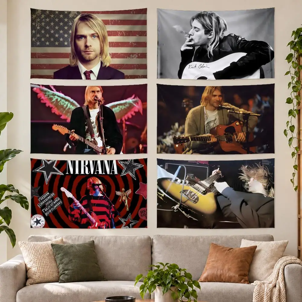 Pop Singer K-Kurt Cobain Tapestry Outdoor Parties Bedrooms Living Rooms Dorm Rooms Wall Decor Banners Gifts