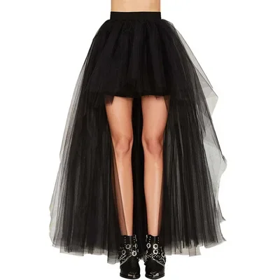 Fashion Summer Asymmetrical Gauze Skirt Sexy black bubble Skirts frond long and Short Fluffy Skirt